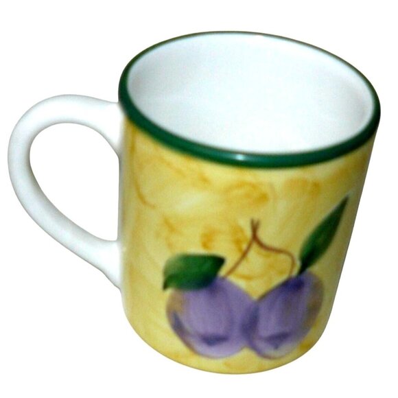 Hand-painted Caleca Frutta Ceramic Coffee Tea Mug Cup Pear Plum Yellow Green Acc - Picture 1 of 4